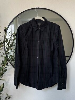 J. Crew Organic Cotton Slim Fit Black Watch Tartan Navy Button-Down Shirt, 6